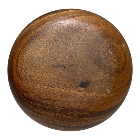 Vintage MCM Monkey pod 10” Wooden Salad Bowl & Tossers - Picture 5 of 9